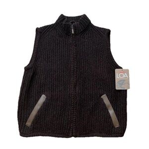 RailRiders LOA Sweater Cable Knit Vest Full Zip Wool Blend Leather Trim Men’s M